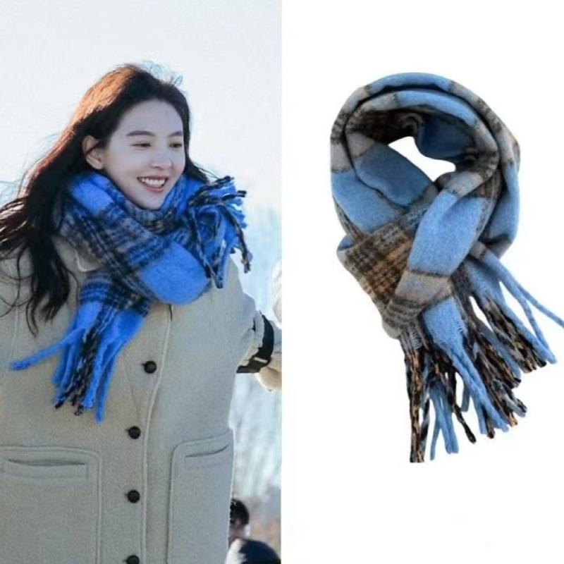 マフラー レディース 美ラード 格子柄 ストール ショール フリンジ付き 厚手 フェイクウール 防寒 保温..