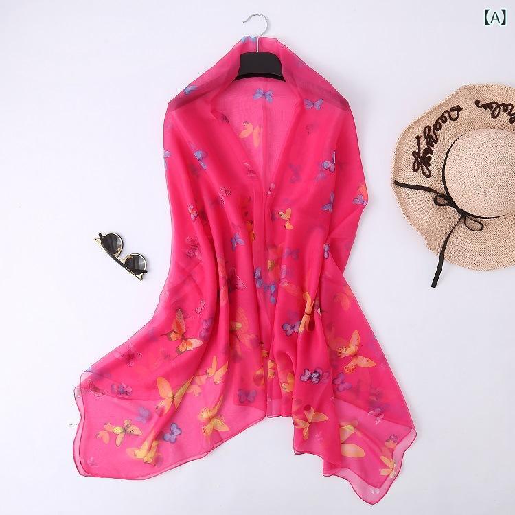 ストール レディース 春夏 ショール ビーチタオル ポリエステル 花柄 バタフライ かわいい 日焼け防止 ..
