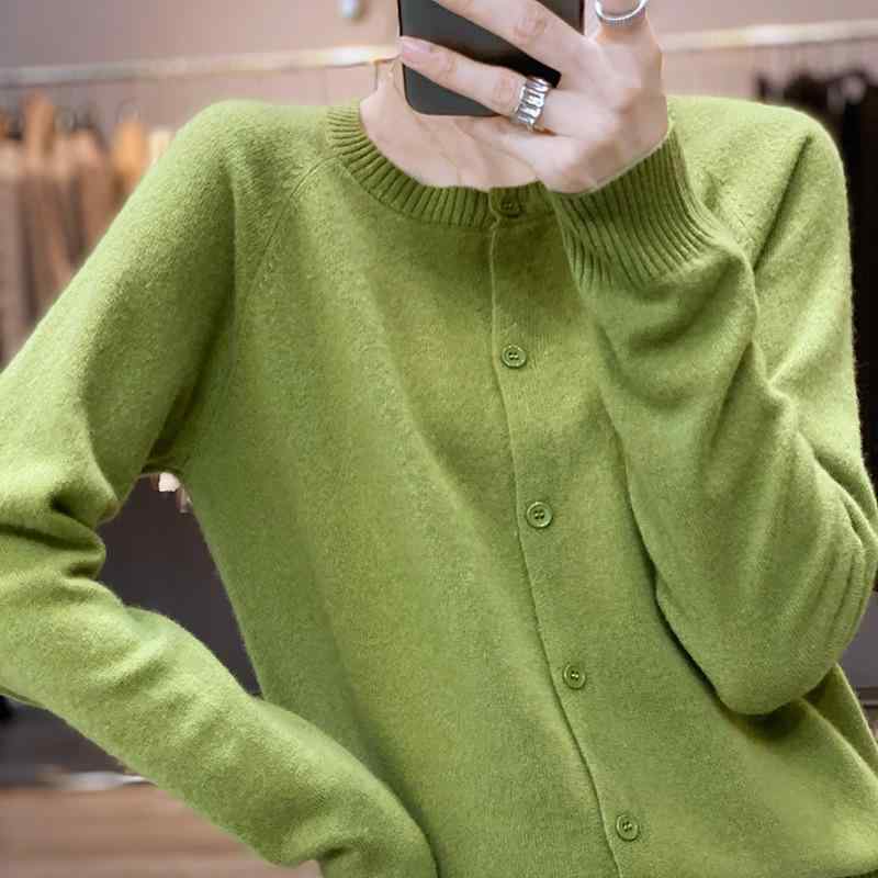 ニット カーディガン レディース 秋冬 ウールブレンド ゆったり ラウンドネック ドロップショルダー シ..