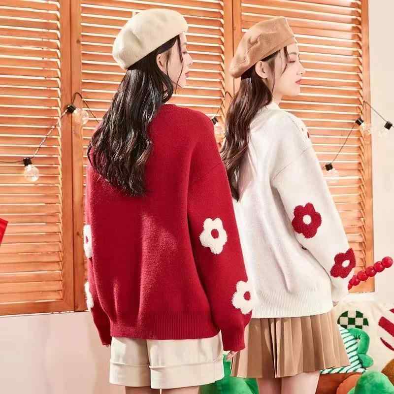 ニット レディース クリスマス セーター 秋冬 韓国 ゆったり 赤 トップス 長袖 アクリル ポリエステル ..