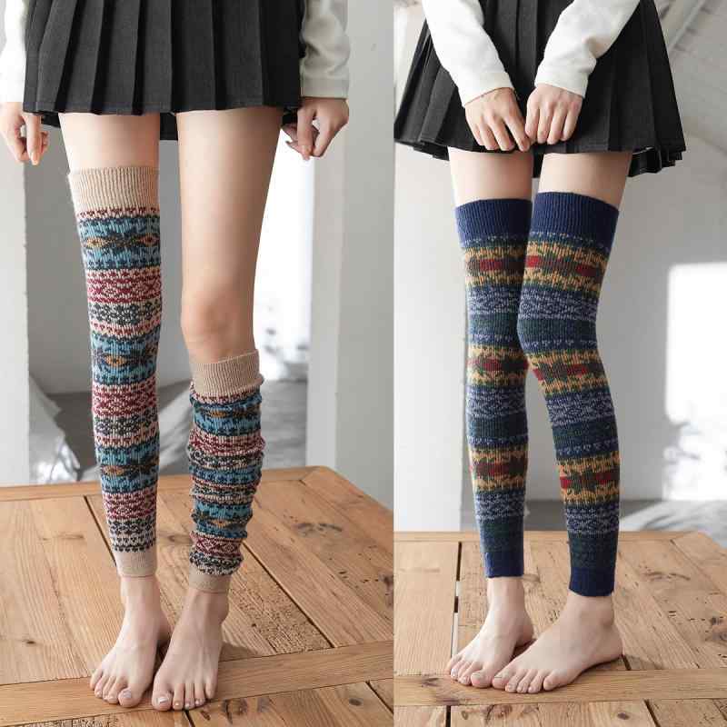 靴下 レディース ヨガ ソックス ウール混 オーバーニー あったか 高筒 雪柄 ルーズソックス レッグウォ..