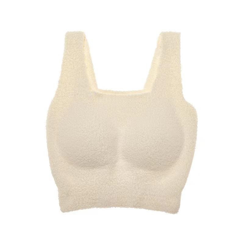 ベスト レディース ランジェリー 羊毛風 ボア 裏起毛 あったか インナー カップ付き スクエアネック ポリエステル 無地 オフホワイト ベージュ ブラック ブルーグレー レッド S M L