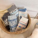 靴下 レディース 婦人 中筒 ウール混 秋冬 白 青 ブルー系 雪柄 スノーフレーク かわいい あったか 防寒 冷え対策2