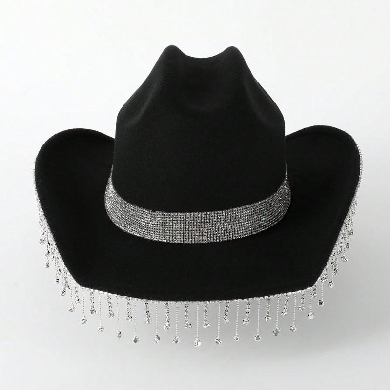 帽子 レディース カウガール ハット 水ドリル タッセル デニム ジャズ 帽子 狂欢 パーティー 個性 ウエ..