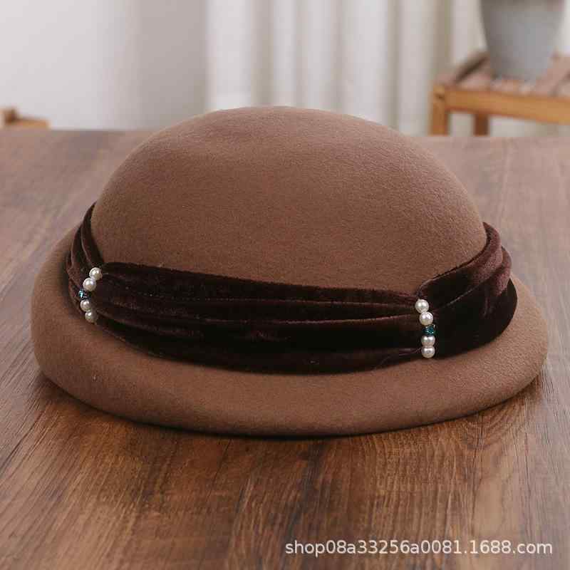 ベレー帽 レディース 秋冬 ウール 画家帽 エレガント 小礼帽 パール あったか 暖か 防寒 おしゃれ かわいい ミルクホワイト ブラック キャメル パープル