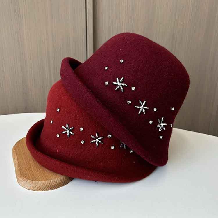 帽子 レディース 秋冬 ウール ニット 英国風 エレガント ボンネット 丸型 クラシカル レトロ ハット 保..