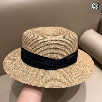 麦わら帽子 レディース フレンチ ハット 平トップ 礼帽 春夏 日焼け防止 UVカット 紫外線対策 小顔効果..