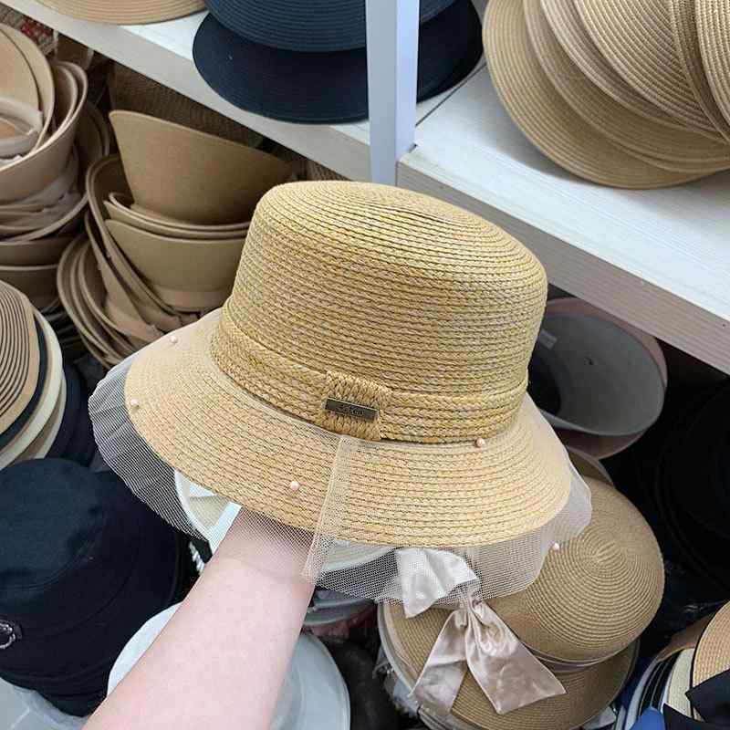2麦わら帽子 レディース 春夏 日よけ帽子 つば広帽子 ラフィアハット 礼装帽子 折りたたみ可能 紫外線対策 通気性 ブラック ベージュ アイボリー