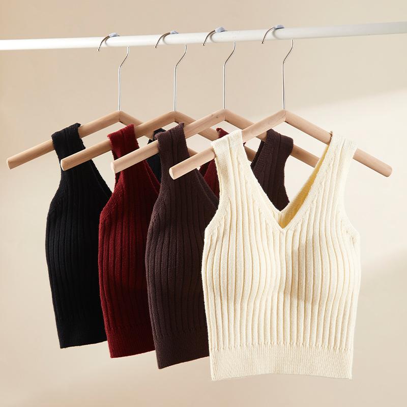 タンクトップ レディース 秋冬 ニットキャミソール 伸縮性 チューブトップ ブラパッド付き インナー ト..