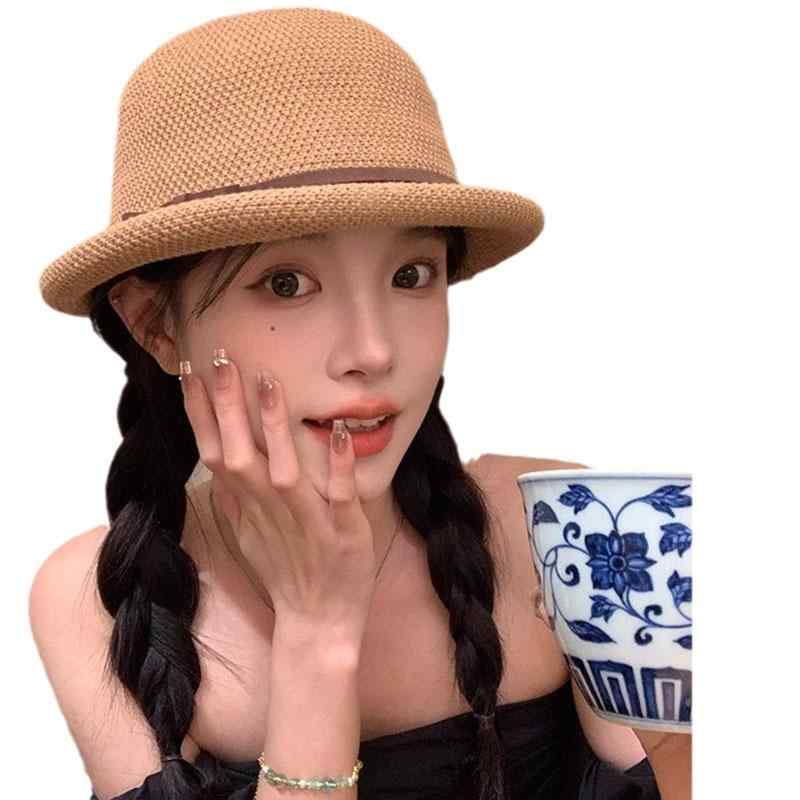 帽子 レディース 漁夫帽 バケットハット 日よけ帽 遮光帽子 麦わら帽子 つば広帽子 巻きエッジ 日焼け防止 通気性 ビーチ 旅行 リゾート 淡い栗色 ミルクコーヒー色 ベージュ ブラック イエロー ピンク2