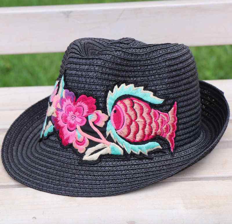 帽子 レディース 麦わら帽子 刺繍 花柄 春夏 ベージュ カーキ ブラック ホワイト 通気性 遮陽 旅行 記..