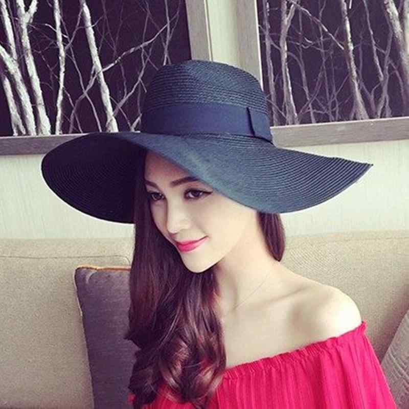 麦わら帽子 レディース 遮陽帽 礼帽 蝶結び 折りたたみ 白 帽子 UVカット 日焼け防止 リゾート バカンス 旅行 黒 アイボリー 大つば 春夏