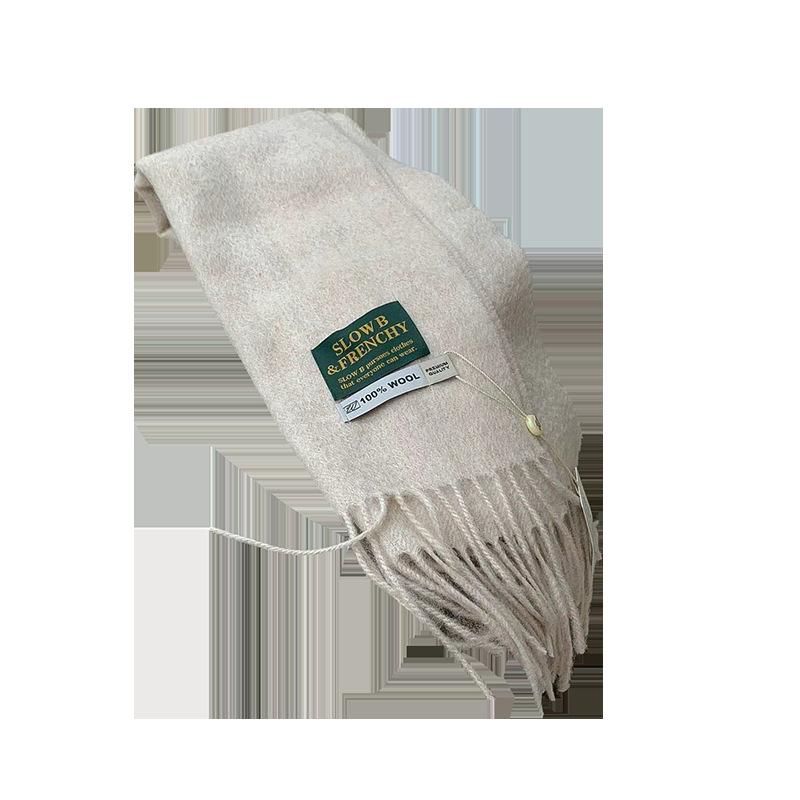 マフラー レディース ウール 100% 無地 フリンジ付き 保温 秋冬 宝藍色 浅粉色 ベージュ ライトブラウン グレー きれいめ エレガント カジュアル 135cm～175cm2