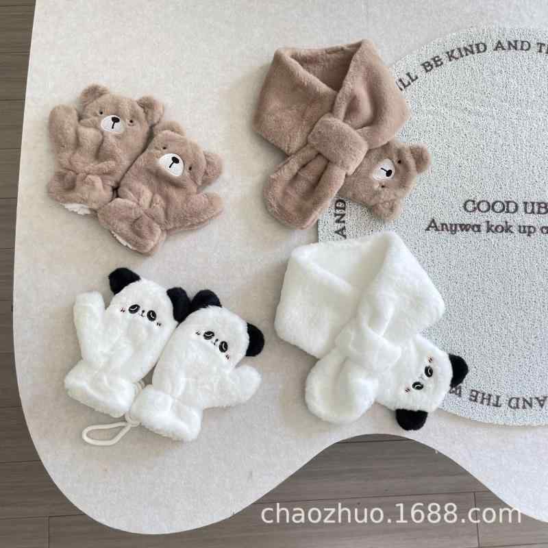 マフラー 手袋 セット 子供用 ニット 秋冬 防寒 暖かい スキー かわいい 白色 ベージュ カーキ色2