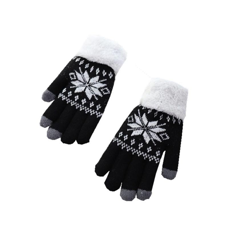 手袋 レディース 秋冬 手袋 グローブ ニット 裏起毛 防寒 暖かい スマートフォン対応 かわいい 雪柄 ブ..