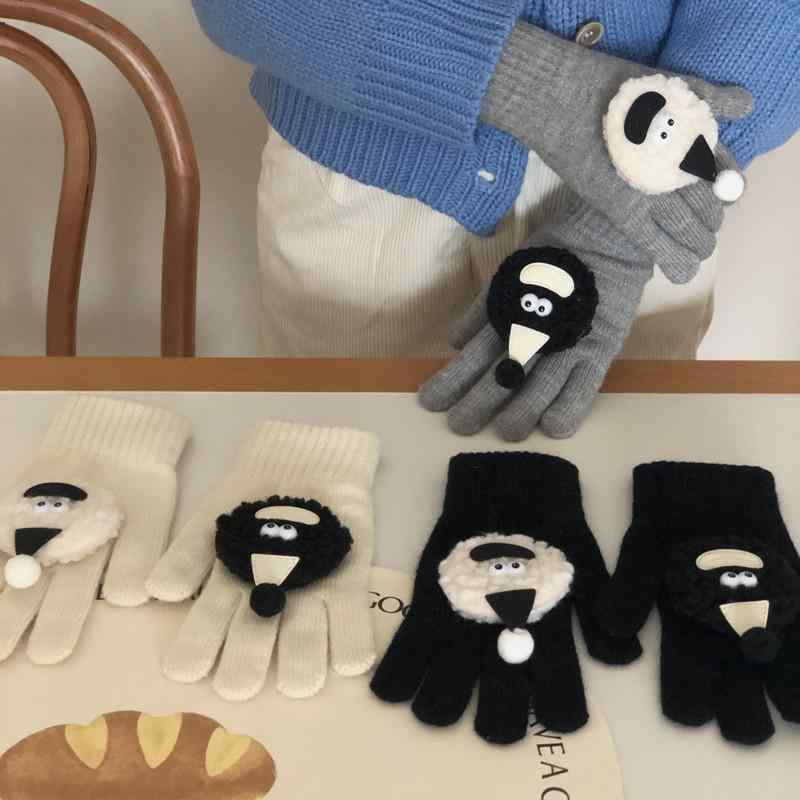 手袋 レディース 防寒 ニット手袋 スマートフォン対応 かわいい 人形付き 手袋 秋冬 暖かい グローブ ブラック レッド ブルー イエロー ピンク系 グレー ホワイト2(4)