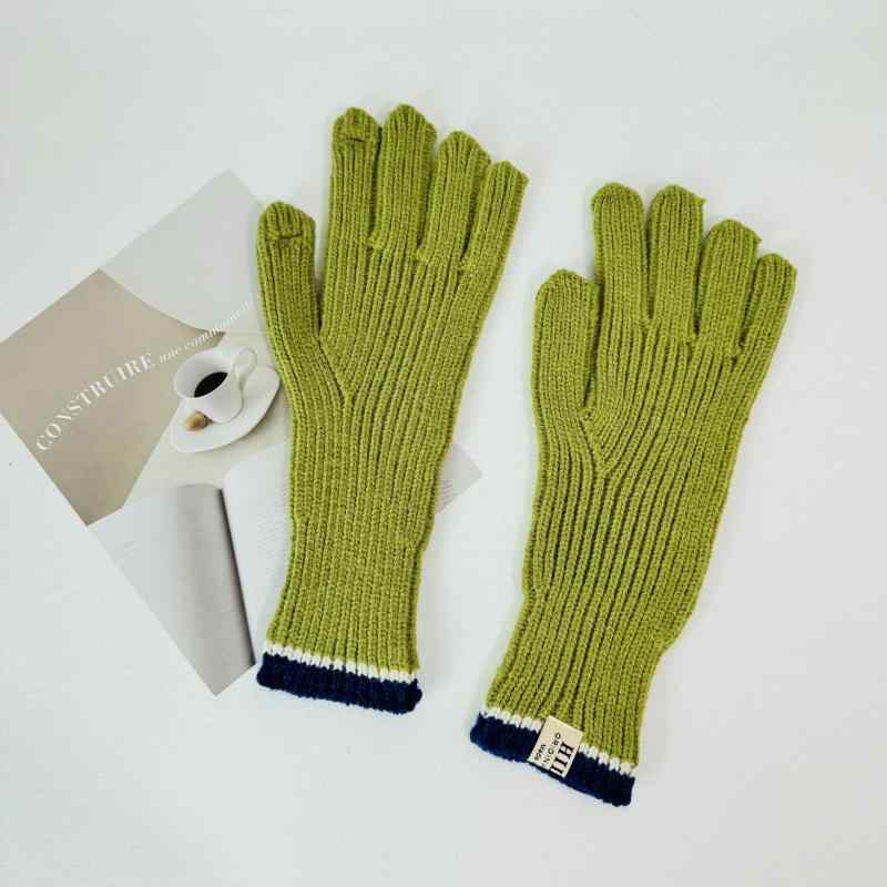 手袋 レディース 秋冬 ニット スマートフォン対応 防寒 抹茶色 酒红色 緑 雾霾藍 粉色 キャラメル色 米..
