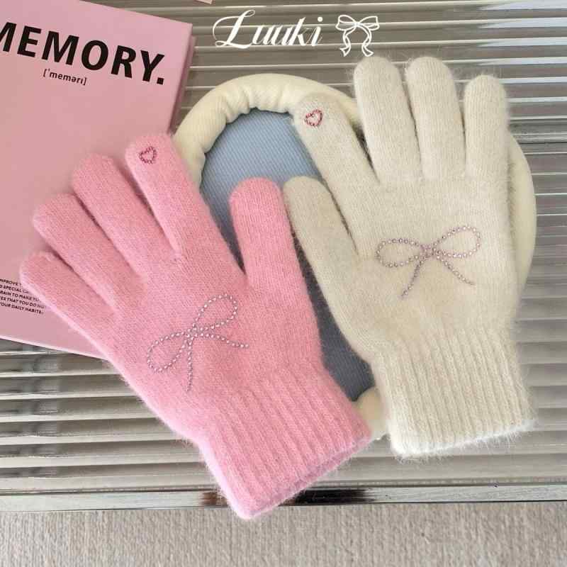 手袋 レディース 秋冬 ニット手袋 指なし 防寒 スマートフォン対応 ラインストーン バタフライ かわい..