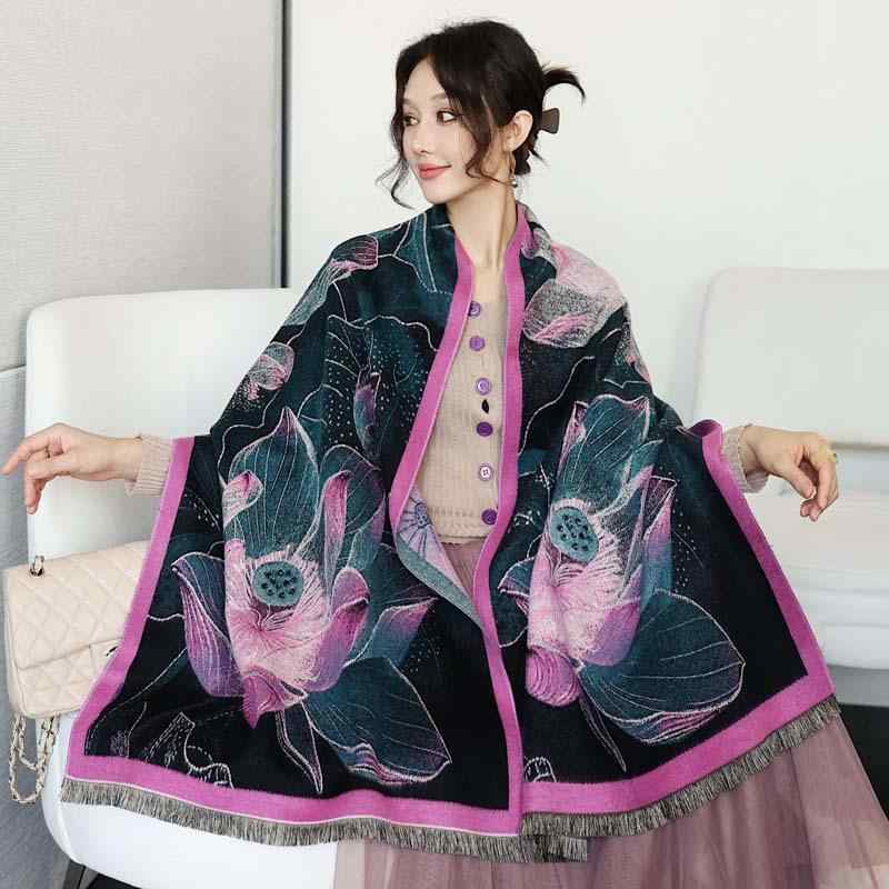 ストール レディース 秋冬 大判 厚手 ショール 民族風 ボヘミアン リバーシブル フラワープリント 還暦祝い 古希祝い 喜寿祝い 米寿祝い 母の日 敬老の日 誕生日プレゼント(4)