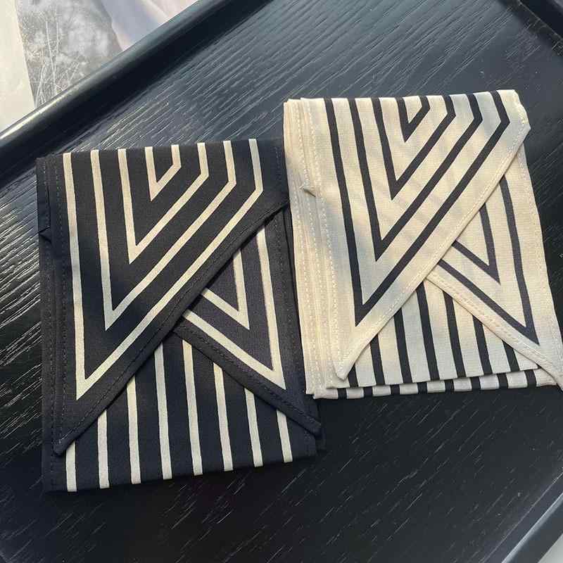 スカーフ ヘアバンド シルク100% 絹 18匁 ツイルストライプ柄 大判 ロング 付け襟 チョーカー ストール 花柄 ピーナッツバター色 ブラック オフホワイト(4)