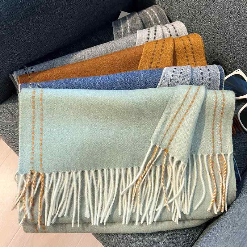 マフラー レディース ウール100% ストール ショール 秋冬 厚手 あったか 杏色 グレー グリーン ブルー キャメル コーヒー オリーブ オレンジ ブラック 無地2