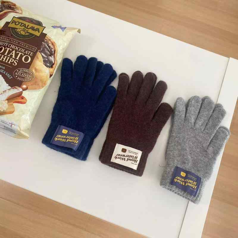 手袋 レディース 秋冬 羊毛 ニット 防寒 保温 タッチパネル対応 無地 韓国風 学生 ブルー ミルクホワイ..