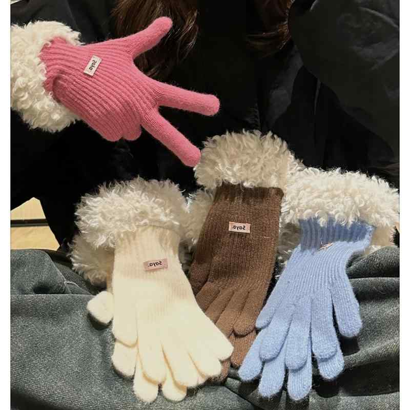 手袋 レディース 秋冬 ニット手袋 スマートフォン対応 厚手 防寒 あったか ピンク系 ブラック レッド ..