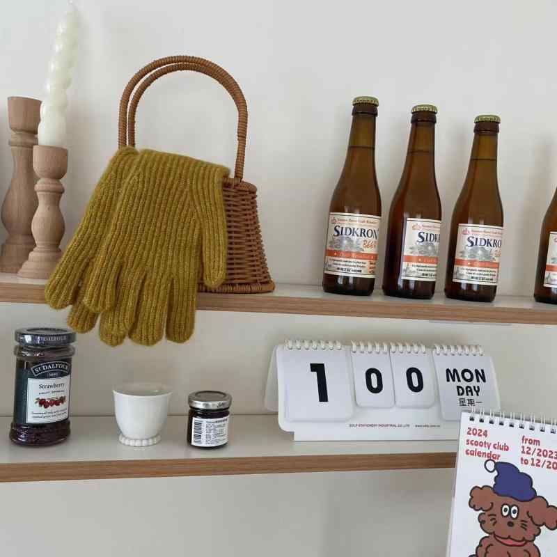 手袋 レディース 冬用 防寒 グローブ スマートフォン対応 ニット ミトン グレー ショウガ色 ワインレッ..