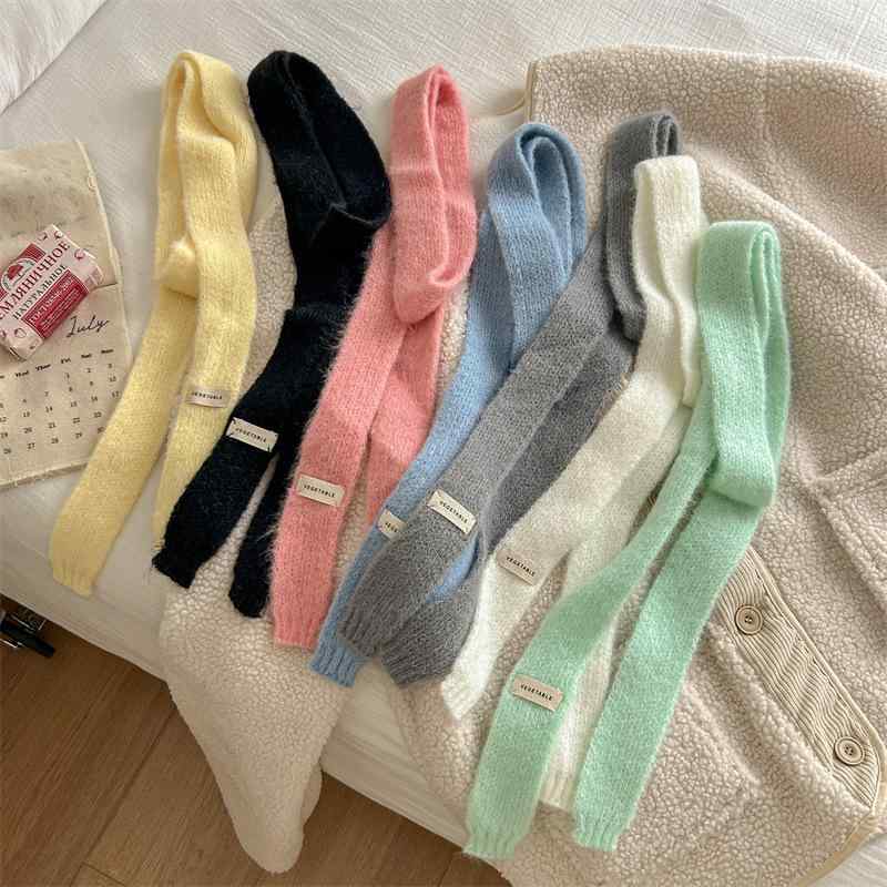 マフラー レディース かわいい 細め ロング 秋冬 防寒 暖かい 柔らかい ポリエステル 学生 通勤 通学 旅行 ホワイト ピンク スカイブルー2