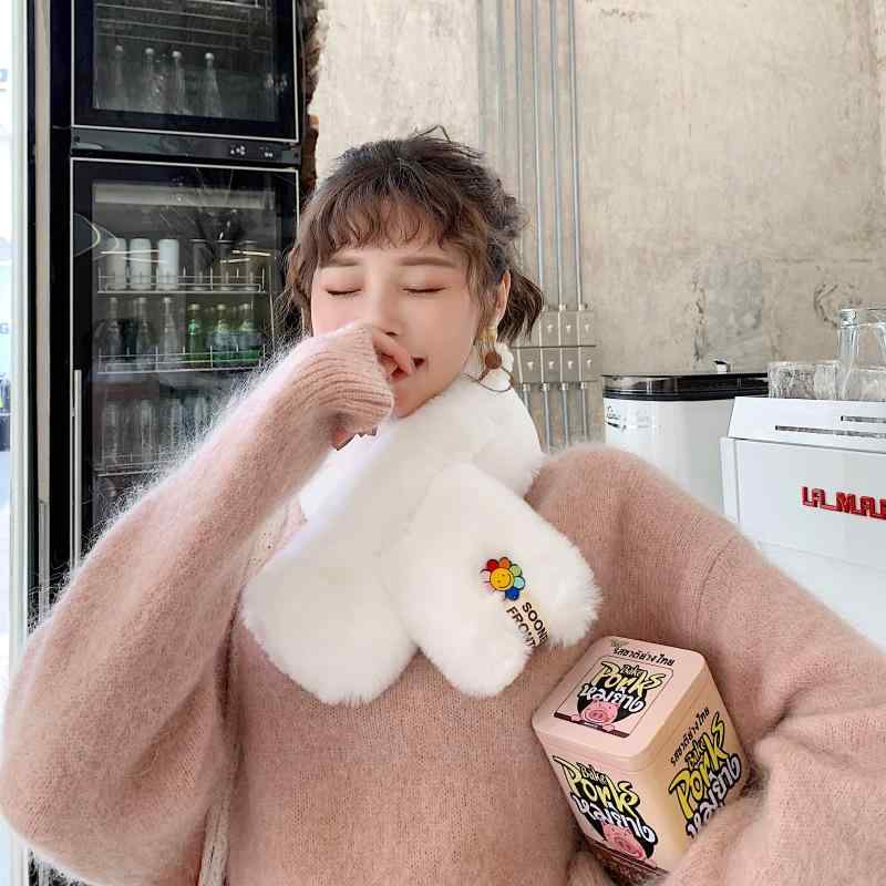 マフラー レディース 秋冬 日系 かわいい 小花柄 フェイクファー 襟巻き ストール 防寒 学生 ガーリー デイリー