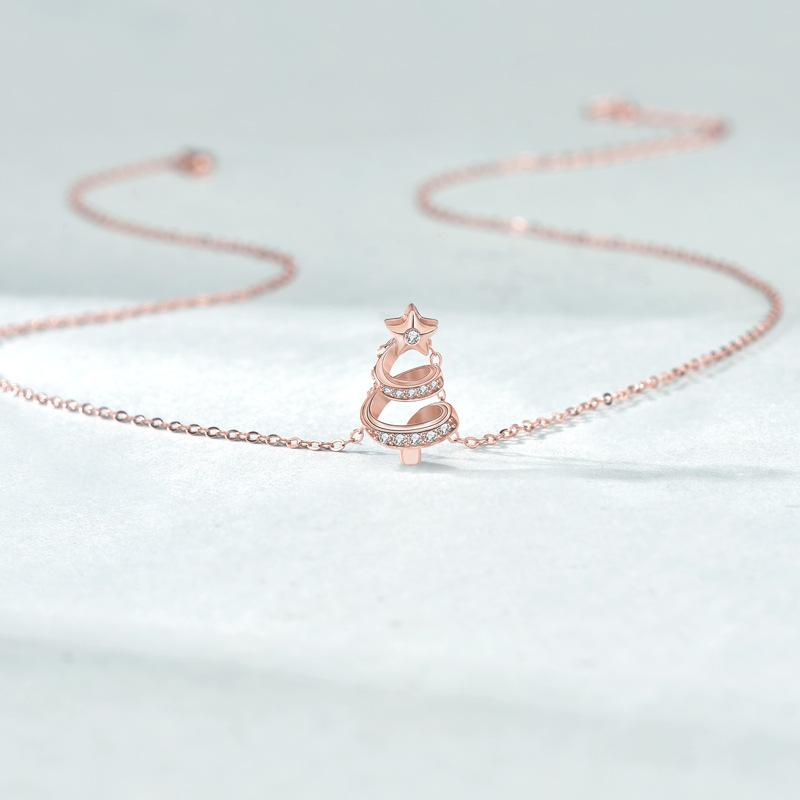 ネックレス レディース シルバー925 幸運の星 クリスマスツリー モチーフ ペンダント 十字チェーン 豪華感 ラッキーアイテム パーティー イベント デート(4)