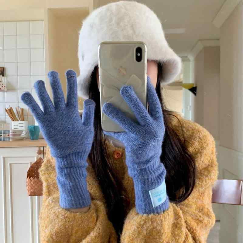 手袋 女性用 防風 保温 ニット手袋 五本指 スマートフォン対応 自転車 バイク 秋冬 韓国風 かわいい カジュアル 通学2(4)