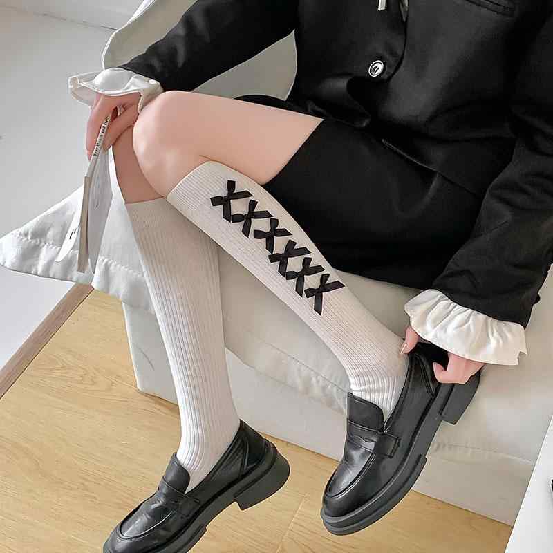 靴下 レディース 春夏 薄手 ロリータ 日系 JK風 ニーハイソックス リボン かわいい スウィート クール ..