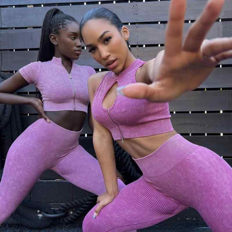 ヨガウェア レディース 上下セット スポーツウェア シームレス ニット ジム ウェア トレーニング ラン..