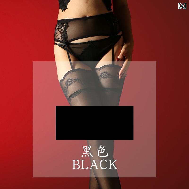 ストッキング レディース 女性用 黒 ブラック レース ニーハイ 薄手 セクシー インナー コスプレ 伸縮性2