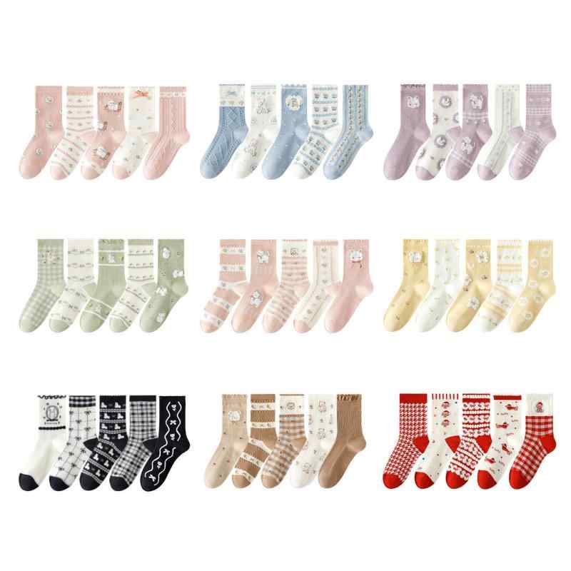 靴下 レディース 秋冬 ソックス 5足セット 日本製 学生 かわいい カジュアル 綿 アニマル柄 花柄 クル..