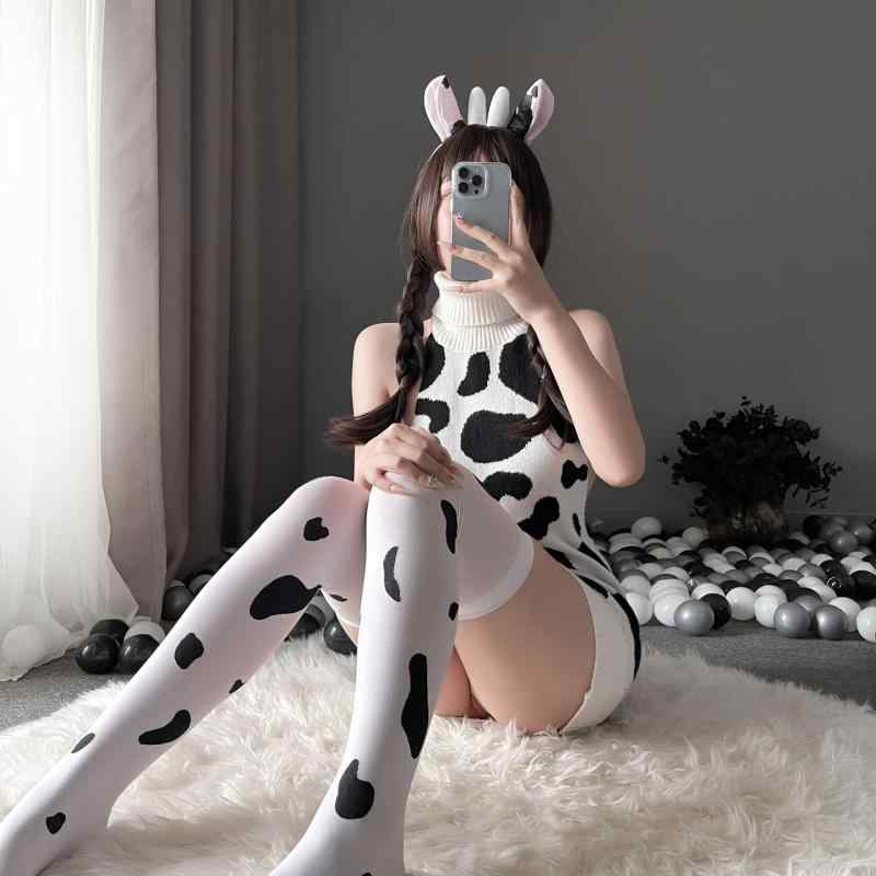 ランジェリー レディース セクシー ボディコン 露背 ニット ワンピース セット カウガール アニマル柄 ..