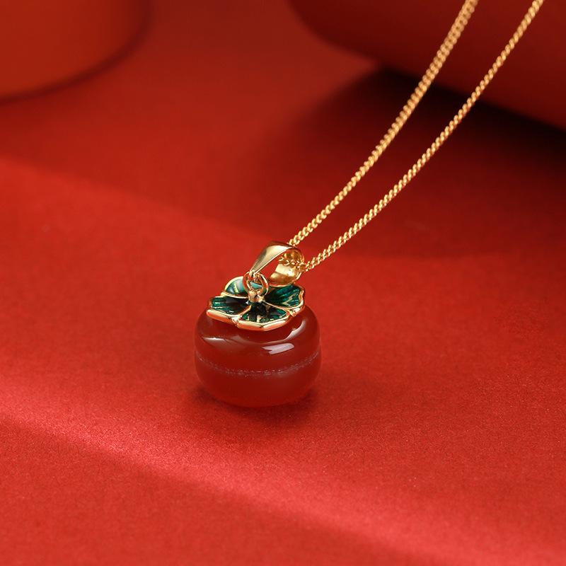 ネックレス レディース シルバー 925 銀 柿 瑪瑙 ジルコニア ペンダント ドロップ 鎖骨 チェーン かわ..