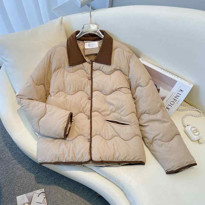 ダウンジャケット レディース ショート丈 小柄 ポリエステル 長袖 ルーズ 襟付き マカロンカラー ホワイト ブラック ブルー カーキ ゆったり 通学 デート