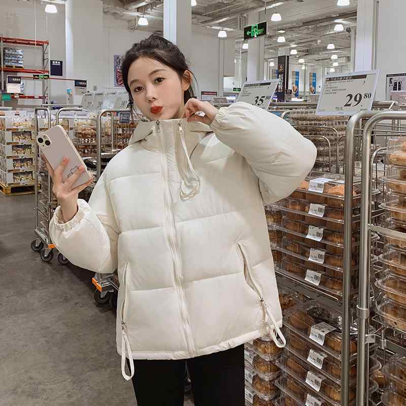 ダウンジャケット レディース ショート丈 中綿 フード付き 斜めジッパー ゆったり 米白 黒 カーキ 古銅..