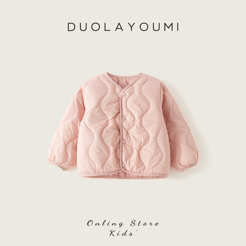 子供用インナーダウン ジャケット 男女兼用 ベビー 保温 羽織りもの 薄手 ショート丈 黄色 ピンク系2