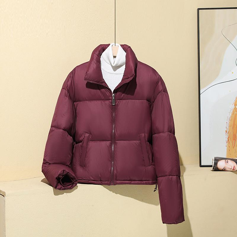 ダウンジャケット レディース ショート丈 中綿 立襟 防寒 厚手 アウター ジャンパー ブルゾン 配色 ホワイト ブラック ワインレッド カーキ コーヒー色 ポリエステル 95%以上 通勤 快適 休闲