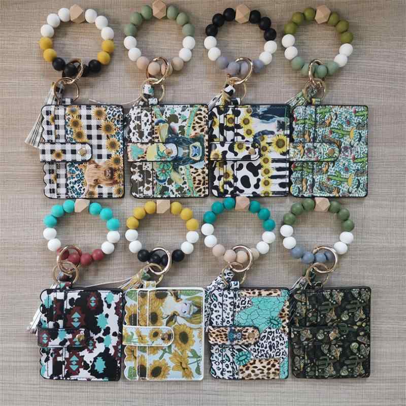 キーホルダー リストレット ウエスタン カウ柄 シリコン ビーズ カードケース コインケース レディース メンズ OL 普段使い ギフト2