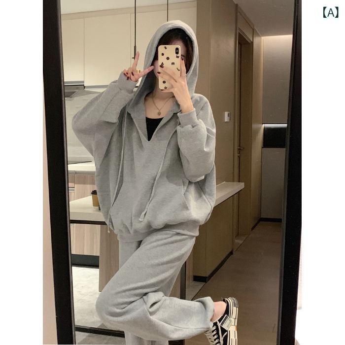 セットアップ レディース 春秋 部屋着 スポーツウェア Vネック トップス 長袖 プルオーバー パンツ 上..