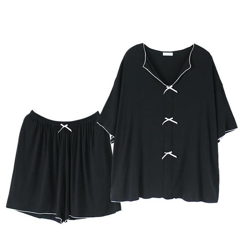 パジャマ レディース 大きいサイズ 半袖 ショートパンツ 上下セット ポリエステル Vネック 薄手 ルームウェア 部屋着 リラックス ウェア 夏 快適 普段使い ブラック グリーン2