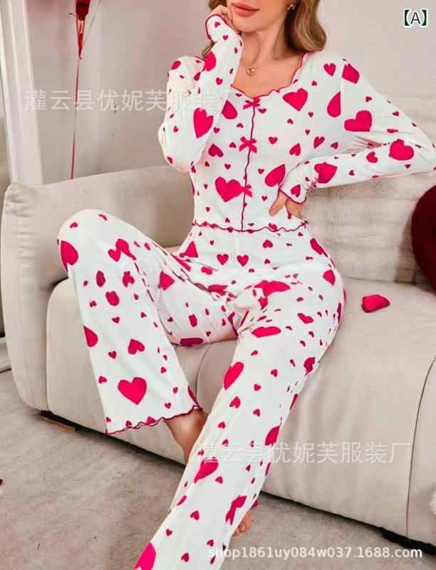 パジャマ レディース 春秋用 上下セット 部屋着 寝間着 ルームウェア 再生繊維 プリント 通気性 伸縮性 厚手 ピンク系 ブラック レッド