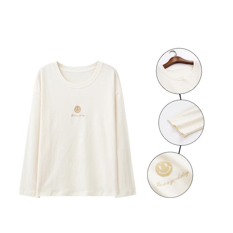 パジャマ レディース 春秋 長袖 綿 Tシャツ トップス ホームウェア カットソー ラウンドネック 薄手 部屋着 リラックス かわいい 全5色2