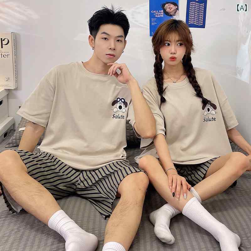 パジャマ レディース メンズ 半袖 ポリエステル綿 薄手 ラウンドネック ショートパンツ 上下セット かわいい ホームウェア リラックス 部屋着 寝巻き カップル ペアルック