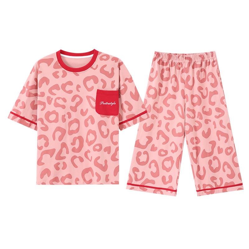 パジャマ レディース ルームウェア 上下セット 半袖 7分丈パンツ 胸パッド付き 接触冷感 薄手 伸縮性 かわいい 部屋着 寝間着 涼しい 快適 ポリエステル 春夏