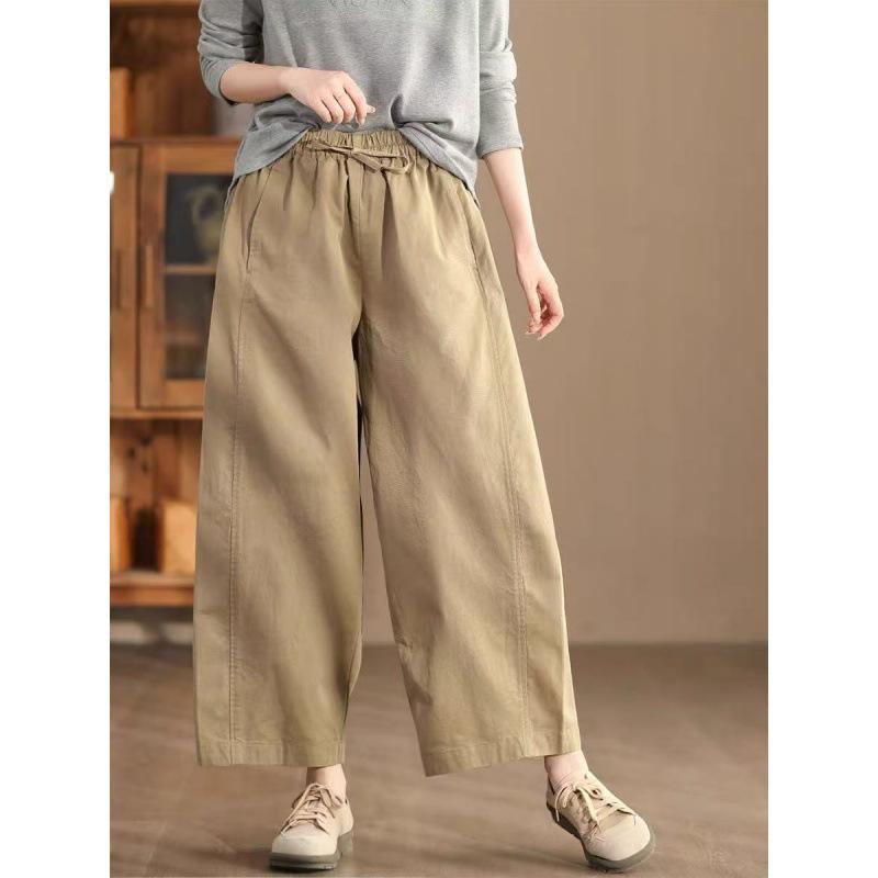 パンツ レディース 春夏 綿麻 リラックスパンツ 九分丈 ポケット ゆったり カーキ 酒 красный 墨グリーン ブラック 通勤